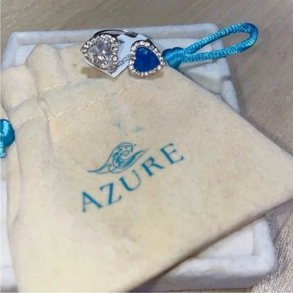 AZURE GILSON OPAL& WHITE SAPPHIRE
DOUBLE HEART TOI ET MOI ADJUSTABLE RING 8 - Picture 3 of 16